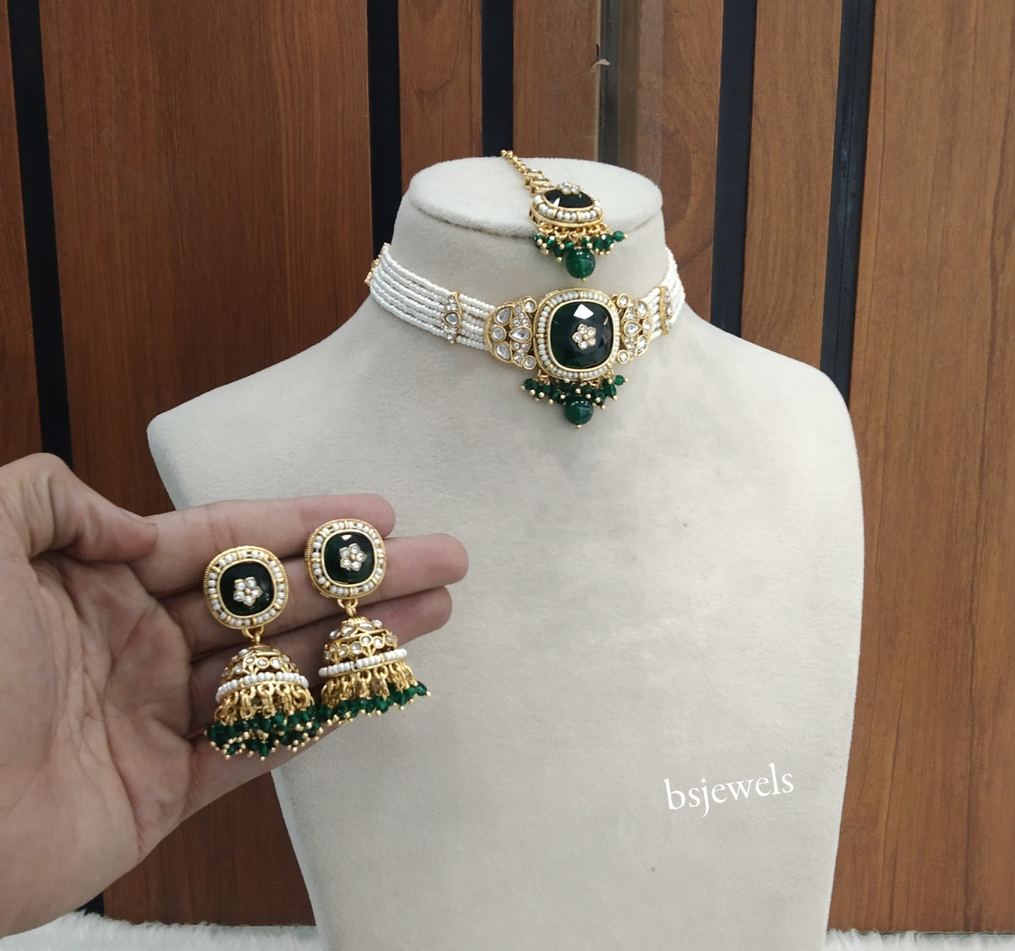 Gold Green Kundan Choker Jewellery Asma Sets