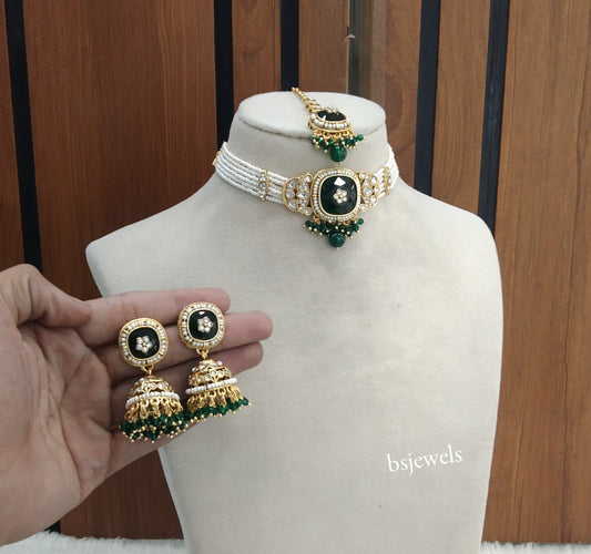Gold Green Kundan Choker Jewellery Asma Sets