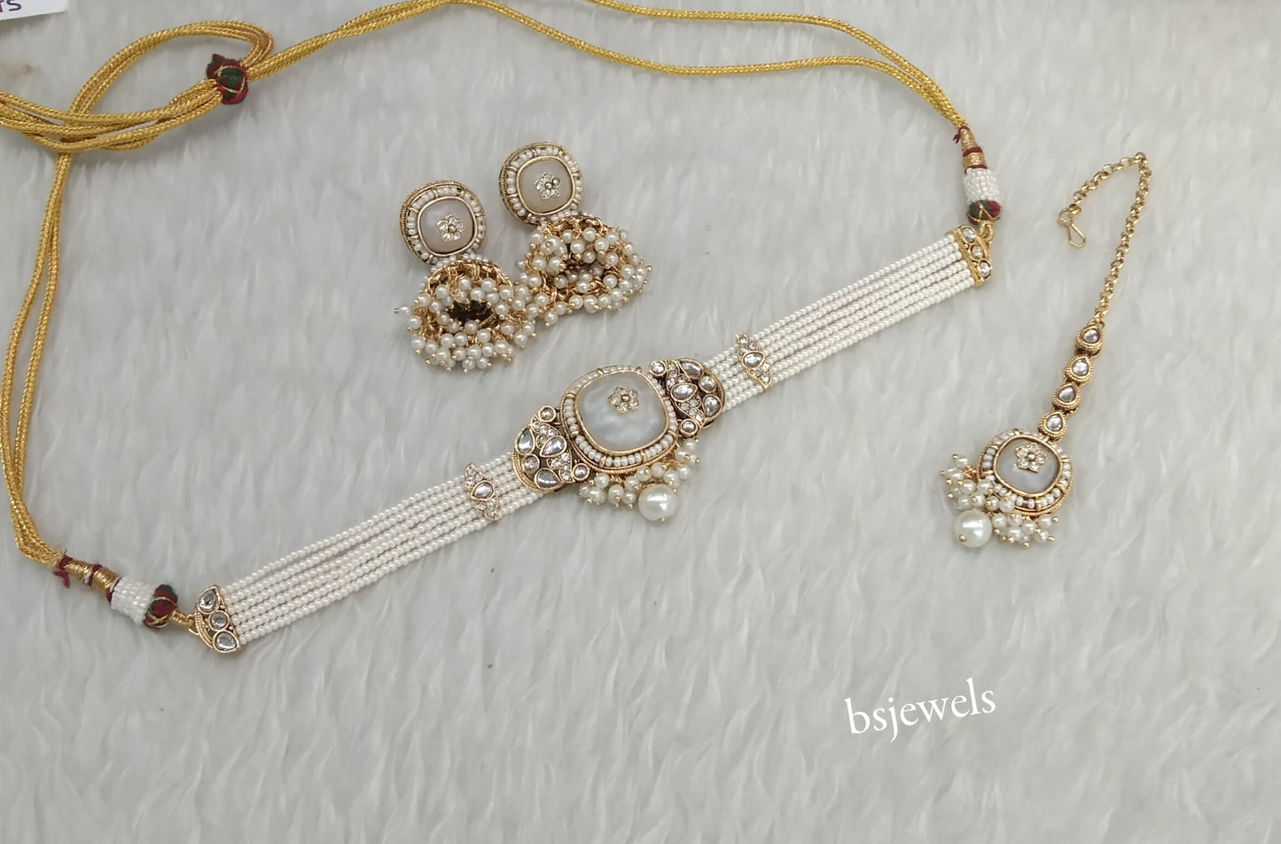 Gold White Kundan Choker Jewellery Asma Sets