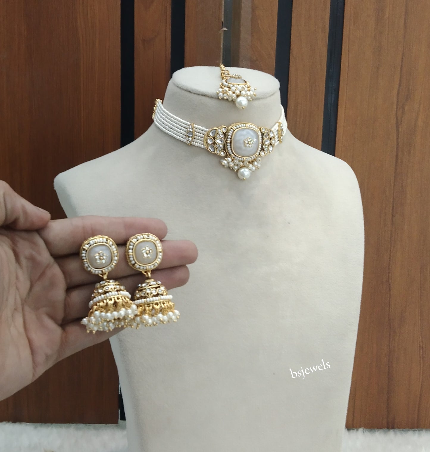 Gold White Kundan Choker Jewellery Asma Sets