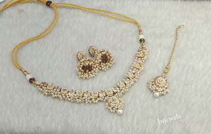 Gold White Kundan Rania Necklace sets