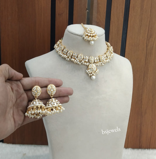 Gold White Kundan Rania Necklace sets