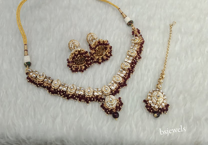 Gold Maroon Kundan Rania Necklace sets