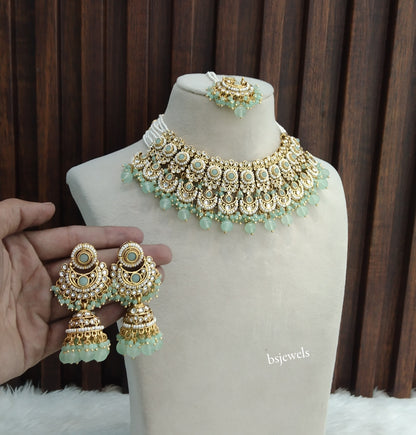 Gold Mint Kundan Zola Necklace sets
