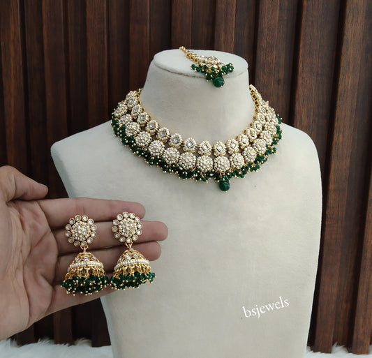 Gold Green Kundan Mila Necklace sets