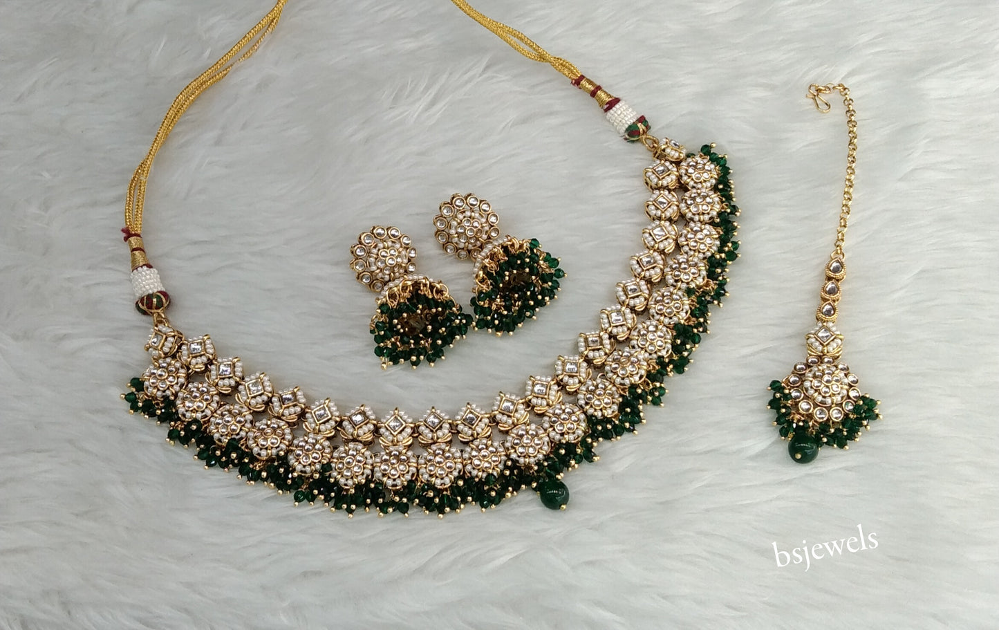 Gold Green Kundan Mila Necklace sets