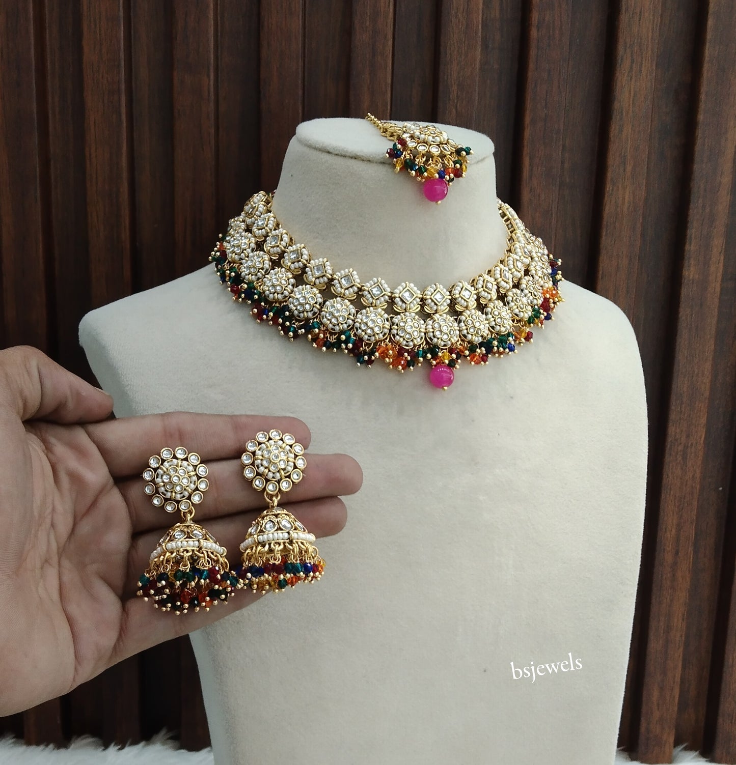 Gold Multi Colour Kundan Mila Necklace sets
