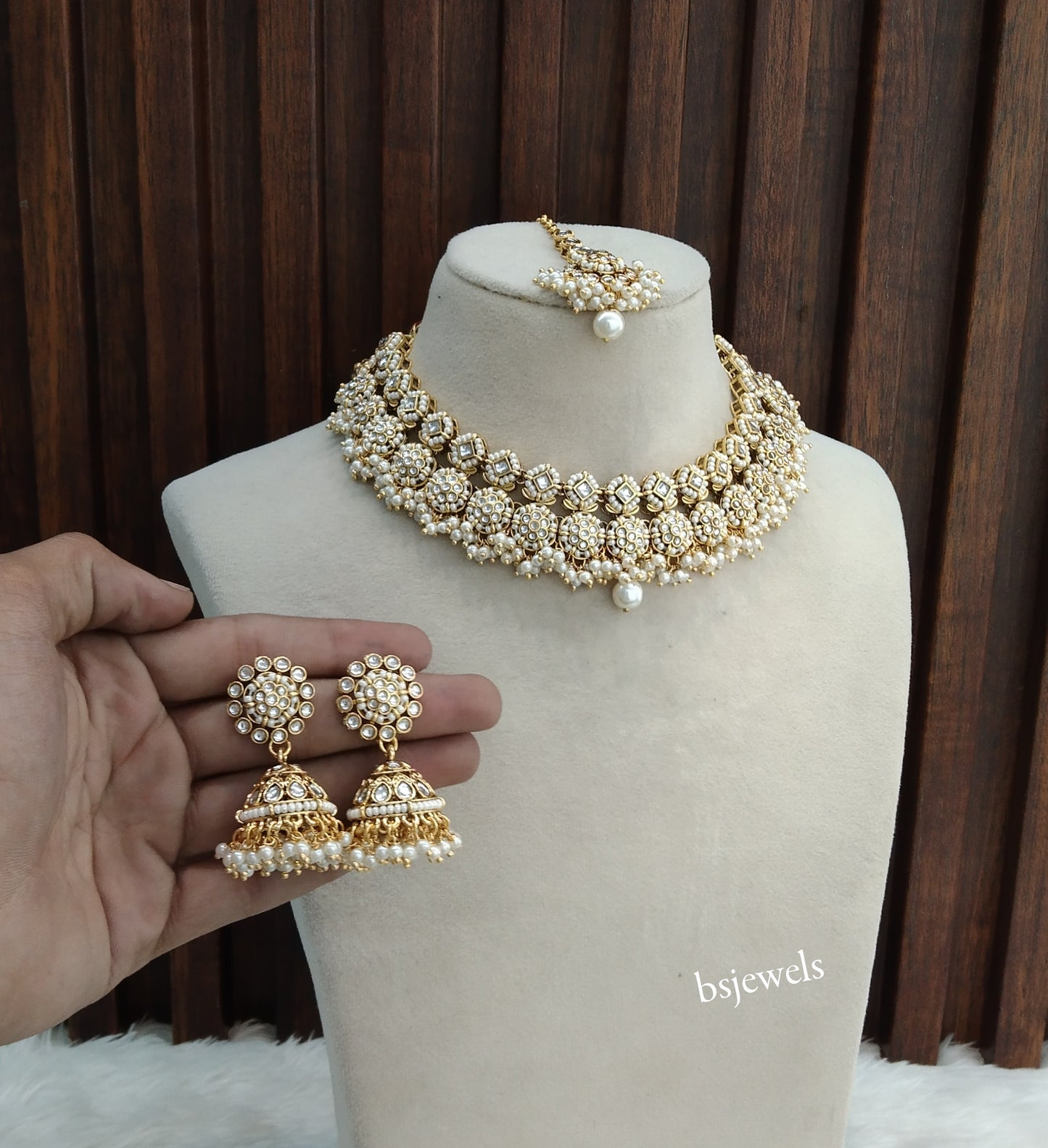 Gold White Kundan Mila Necklace sets