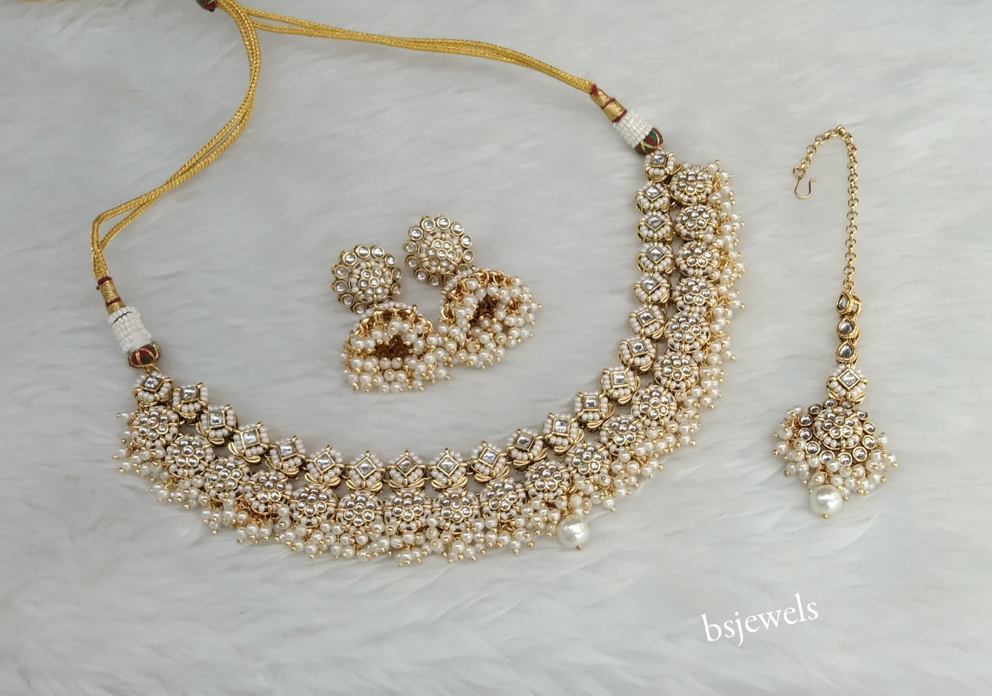 Gold White Kundan Mila Necklace sets