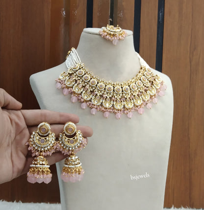 Gold Pink Kundan Mia Necklace sets