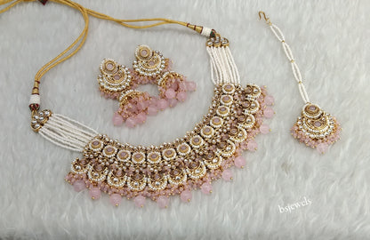 Gold Pink Kundan Mia Necklace sets
