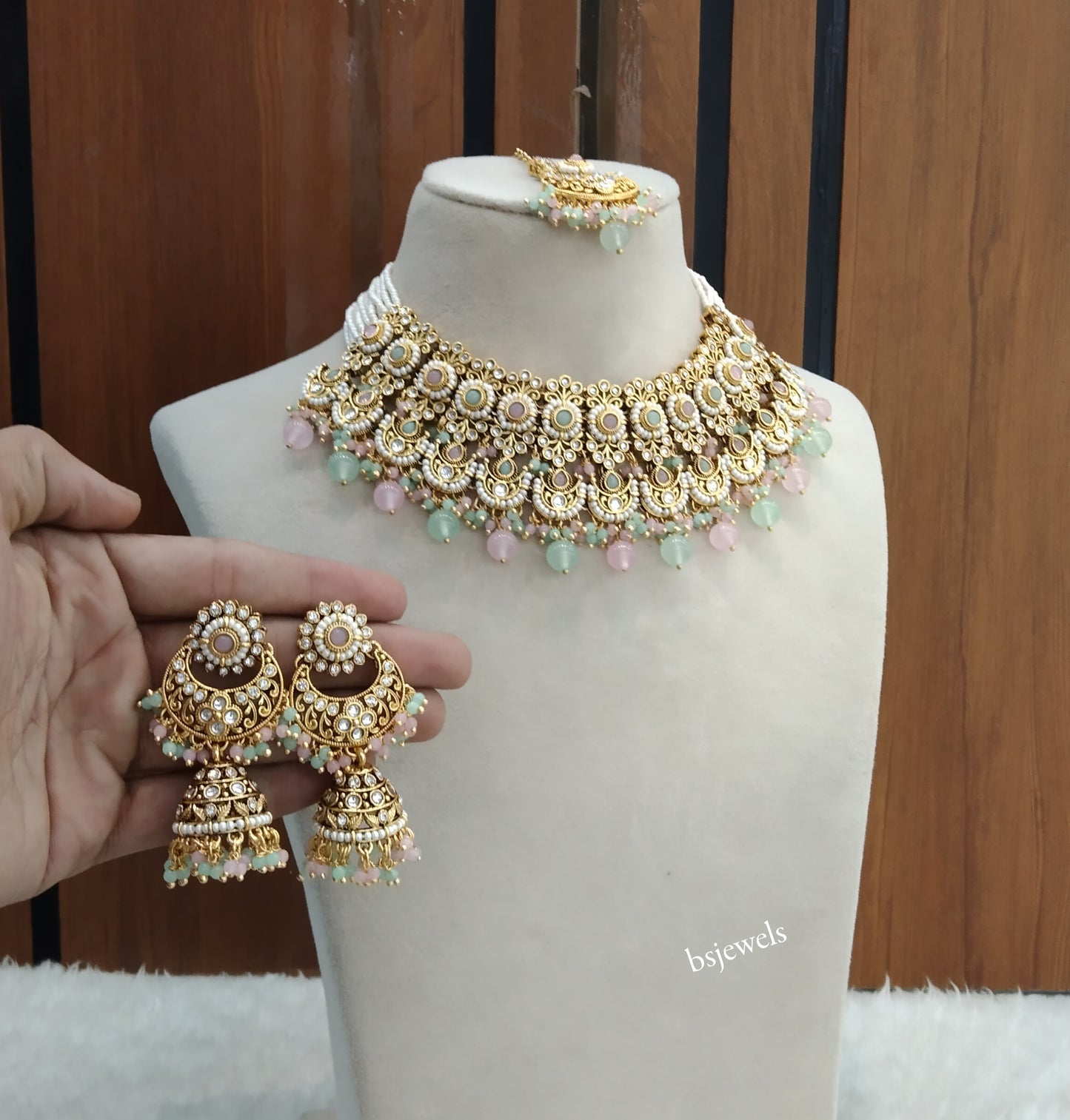 Gold Mint pink Kundan Mia Necklace sets