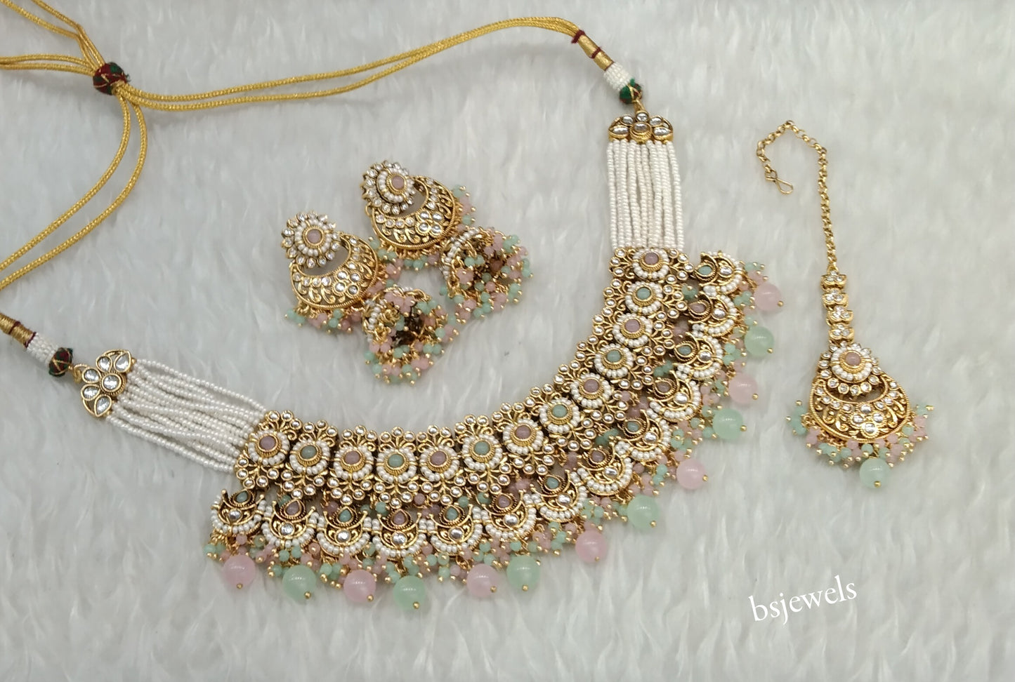 Gold Mint pink Kundan Mia Necklace sets