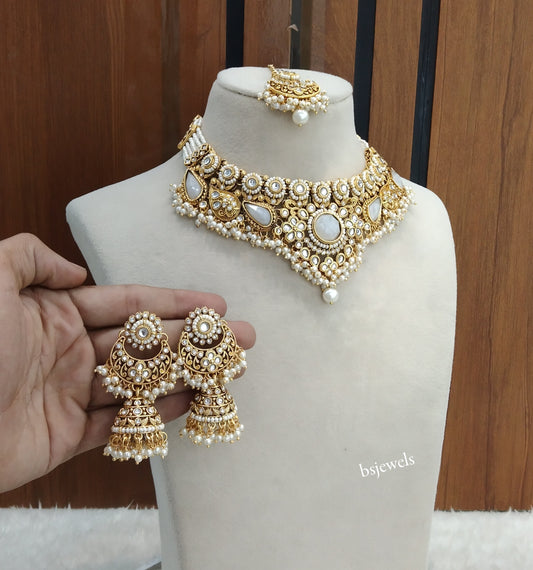 Gold White Kundan Niky Necklace sets