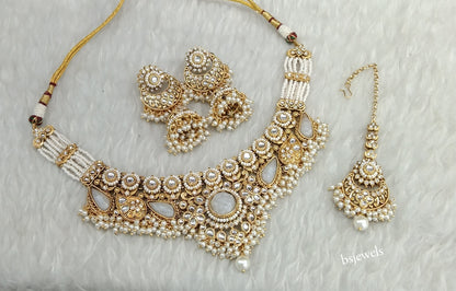 Gold White Kundan Niky Necklace sets