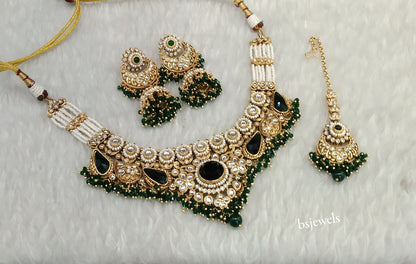 Gold Green Kundan Niky Necklace sets