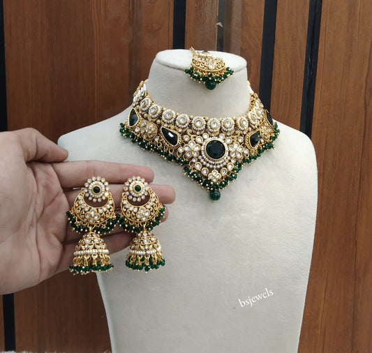 Gold Green Kundan Niky Necklace sets