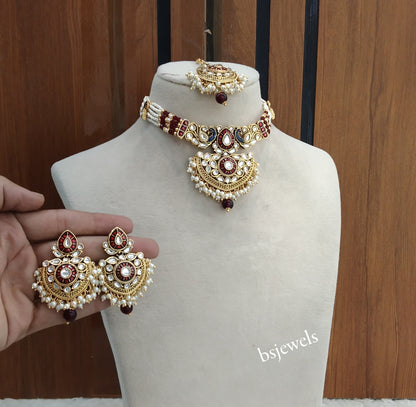 Maroon Kundan Choker Indian jewellery Ella sets
