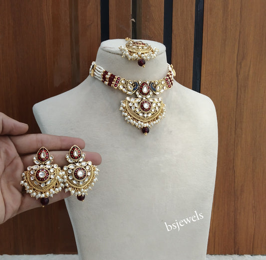 Maroon Kundan Choker Indian jewellery Ella sets
