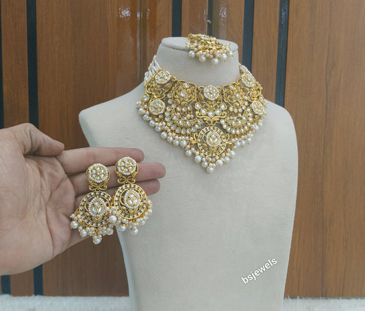 Gold White Kundan Gargi Necklace sets