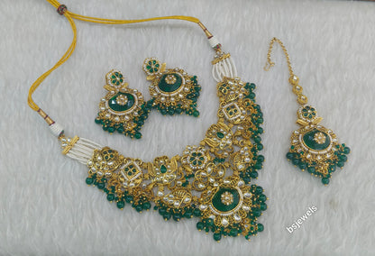 Gold Green Kundan Vina Necklace sets