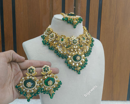 Gold Green Kundan Vina Necklace sets