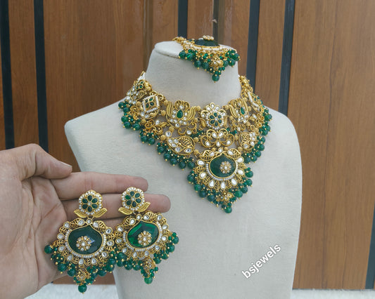 Gold Green Kundan Vina Necklace sets