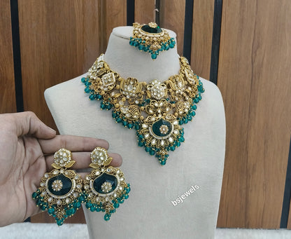 Gold Rama Green Kundan Vina Necklace sets