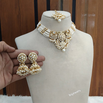White Kundan Choker Indian jewellery Emillia sets