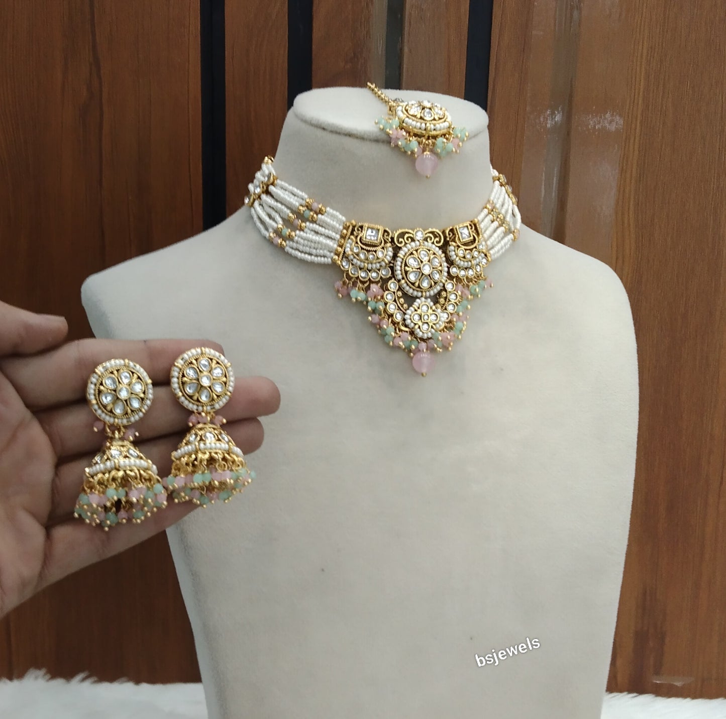 Mint Pink Kundan Choker Indian jewellery Emillia sets