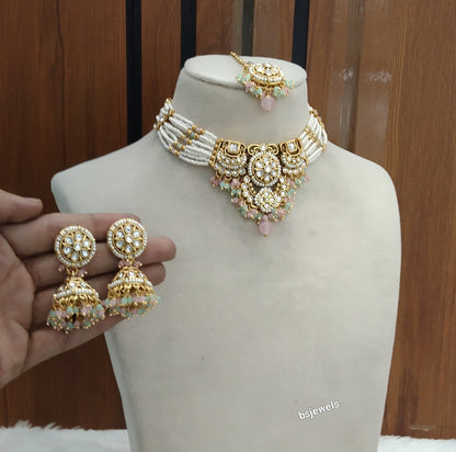 Mint Pink Kundan Choker Indian jewellery Emillia sets