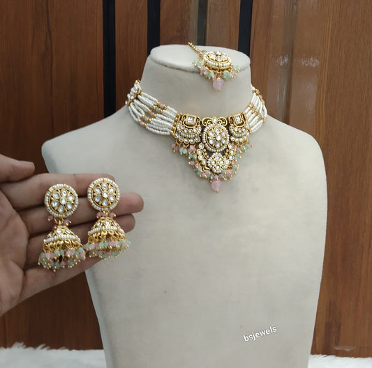 Mint Pink Kundan Choker Indian jewellery Emillia sets