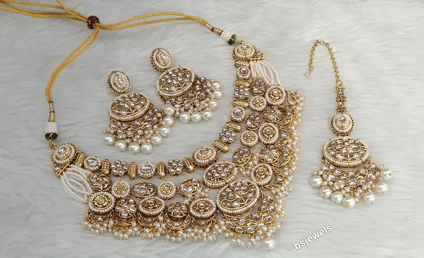 Gold White Kundan necklace Set/ kundan Indian Naomi jewellery  sets