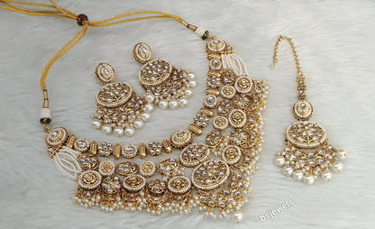 Gold White Kundan necklace Set/ kundan Indian Naomi jewellery  sets
