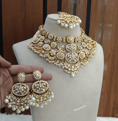 Gold White Kundan necklace Set/ kundan Indian Naomi jewellery  sets