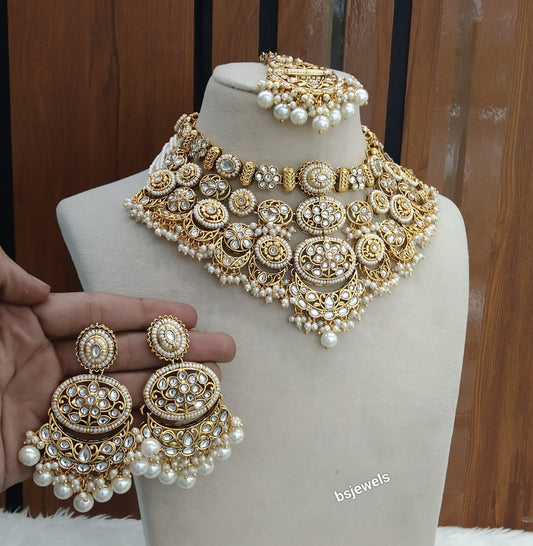 Gold White Kundan necklace Set/ kundan Indian Naomi jewellery  sets