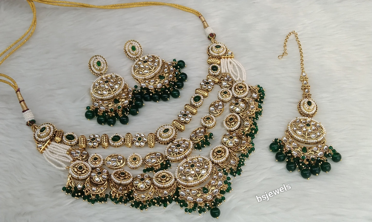 Gold Green Kundan necklace Set/ kundan Indian Naomi jewellery  sets