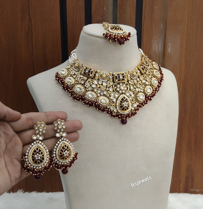 Gold Mroon Kundan necklace Set/ kundan Indian Grace jewellery  sets