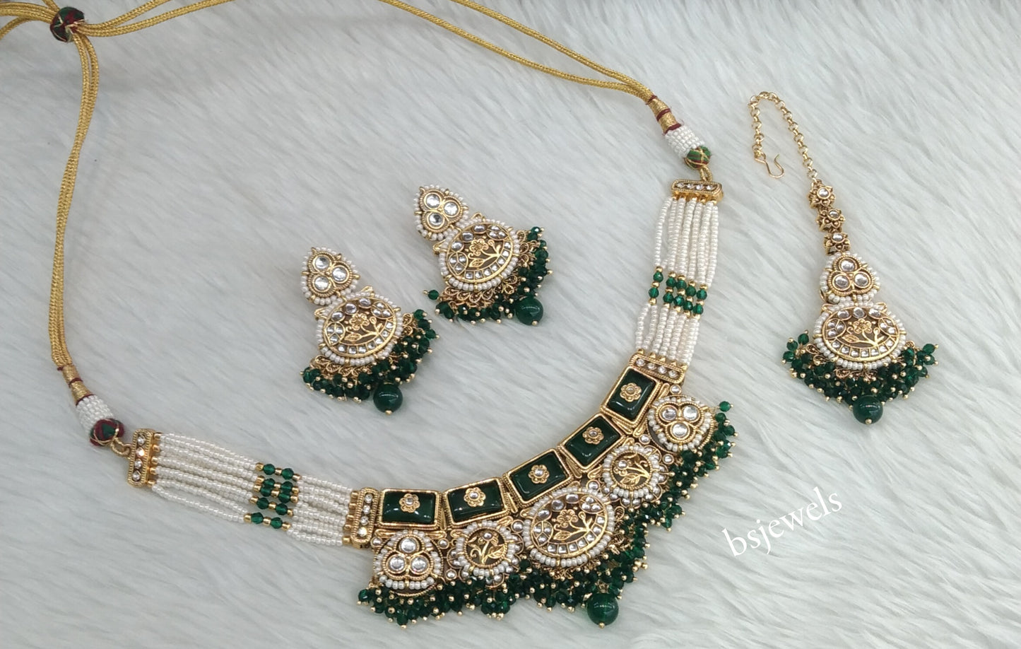 Gold Green Kundan necklace Set/ kundan Indian Sylvia jewellery  sets