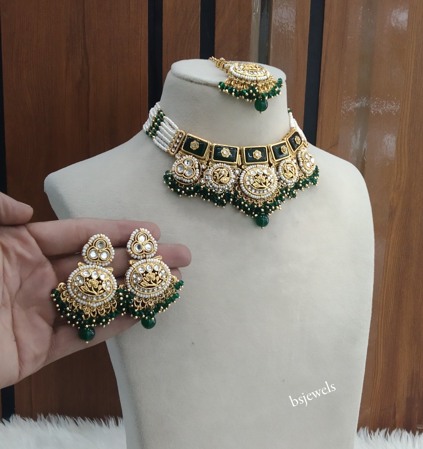 Gold Green Kundan necklace Set/ kundan Indian Sylvia jewellery  sets