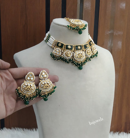 Gold Green Kundan necklace Set/ kundan Indian Sylvia jewellery  sets