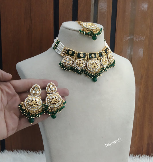 Gold Green Kundan necklace Set/ kundan Indian Sylvia jewellery  sets