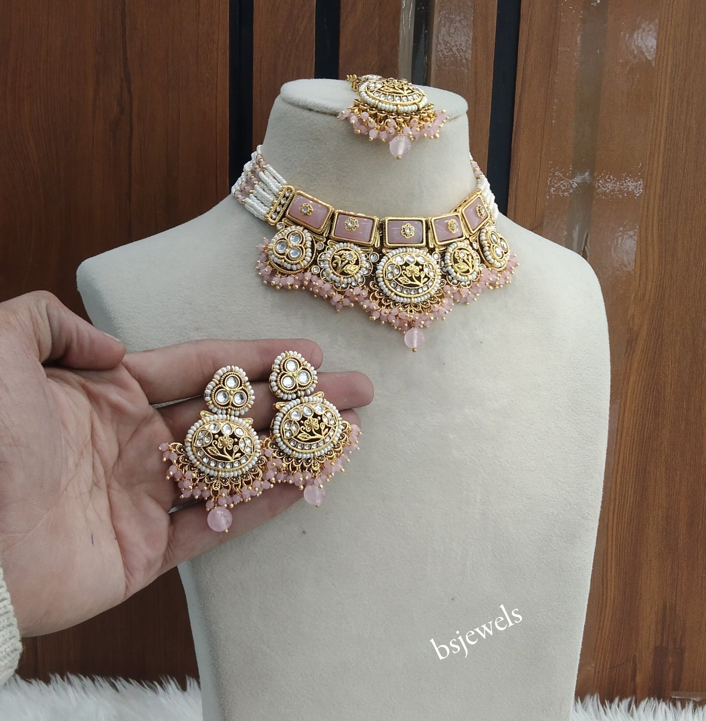 Gold Pink Kundan necklace Set/ kundan Indian Sylvia jewellery  sets