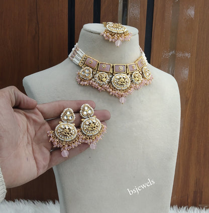 Gold Pink Kundan necklace Set/ kundan Indian Sylvia jewellery  sets