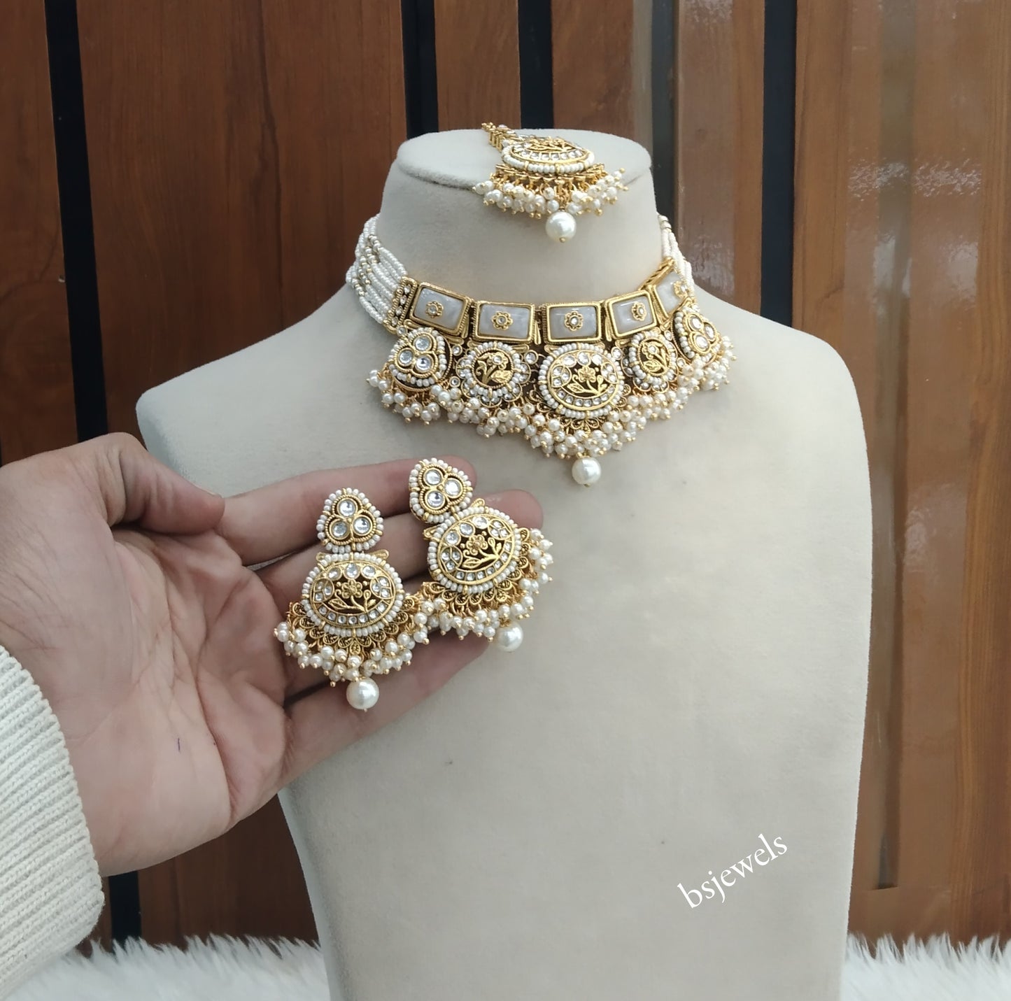 Gold White Kundan necklace Set/ kundan Indian Sylvia jewellery  sets