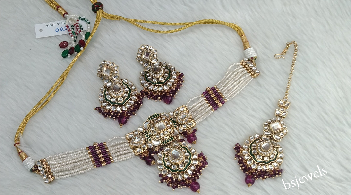 Purple Kundan Choker Jewellery Helena Sets
