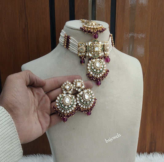Purple Kundan Choker Jewellery Helena Sets