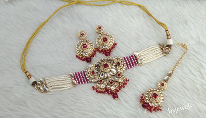 Gold Magenta Kundan Choker Jewellery Jasveer Sets
