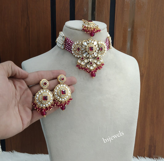 Gold Magenta Kundan Choker Jewellery Jasveer Sets