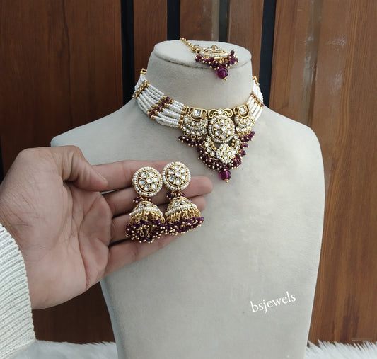 purple Kundan Choker Indian jewellery Emillia sets